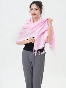 High-Quality Classic Solid Pashmina Scarf – Perfect For Weddings And Special Events - Pink - View 1