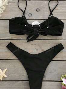 Women 3pcs Bandeau Bikini Set Set With Floral Design & Matching Pareo Skirt