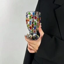 1pc European Retro Painted Glass Cup, Creative Woven Pattern Juice Tumbler/Whiskey Glass - Colorful - View 6