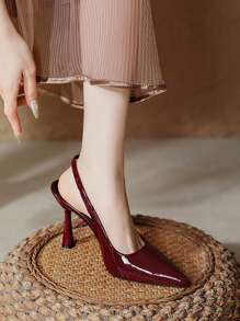 Women's Fashion Open Back Pointed Toe Super High Heel Pumps, Solid Color Slip-On Thin Heeled Dress Shoes, High Quality Plus Size Ladies Party Sandals, Spring/Summer