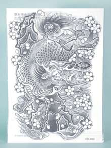 1 件麒麟背部临时纹身防水防汗持续 1-2 周逼真草本汁不反光防摩擦仿黑色假纹身男士背部纹身贴纸现代人体艺术 - 黑色 - 查看 6