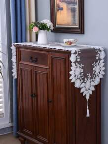 1 chiếc khăn trải bàn đính hạt thủ công, trang trí bàn bằng lưới thêu cao cấp thanh lịch, chống bụi, chịu nhiệt, thích hợp cho bàn ăn, bàn cà phê, sử dụng hàng ngày tại nhà, tiệc cưới ngày lễ - trắng - Xem 3