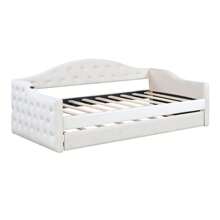 MERAX Twin Size Tufted Upholstered Daybed With Trundle, Velvet Sofabed With USB&Type-C Charging Ports,No Box-Spring Needed, Beige - 米色 - 查看 6