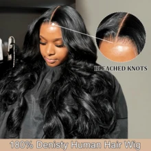13x4 波浪人发假发 180% 密度透明蕾丝前部假发 100% 雷米人发 女士自然黑色 更浓密更厚实 预拔人发假发 - 黑色 - 查看 4
