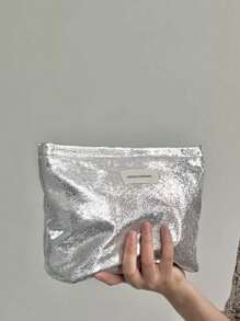 1 pieza Bolsa de maquillaje portátil, elegante y brillante de gran capacidad, bolsa de almacenamiento de maquillaje para viajes, bolsa de aseo organizadora, adecuada para artículos de tocador, cosméticos, brochas de maquillaje, accesorios, viajes, almacenamiento en el hogar, artículos esenciales para el viaje, suministros para dormitorios, regalos de novia para bodas, regalos para mujeres, regalos para mejores amigos, regalos de cumpleaños, recuerdos, artículos esenciales para el hogar, se puede usar en el baño, la sala de estar o el dormitorio, con estilo bohemio, para vacaciones en la playa, colección de baño, colección de dormitorio, gran capacidad