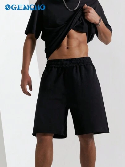 GEMCHO 男士纯色运动短裤，配有抽绳腰部口袋，适合健身房锻炼慢跑日常穿着