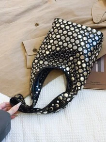 Geantă de umăr mică cu decor cu nituri de calitate premium, design de nișă de lux casual