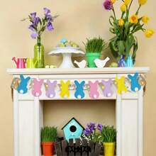 1 Set Easter Bunny Felt Garland Colorful Polyester Fiber Decorative Hanging Strings For Spring Themed Party, Family Yard, And Outdoor Easter - Multicolor - View 2