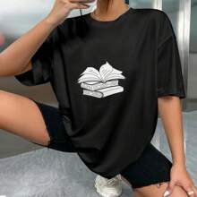 100% Cotton Unisex T-Shirt With "Book Lover's Delight" Literary Design - 黑色 - 查看 4