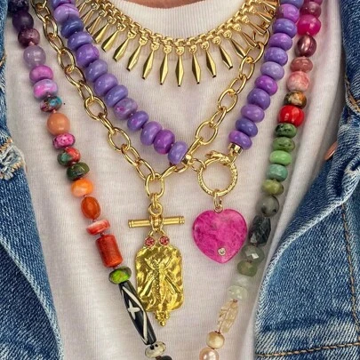 manbara Chunky Punk Jewelry 2025 Vòng cổ độc quyền mới của Western Country Đá tự nhiên hình trái tim với đá Rhinestone Tennie Sáng tạo Ins Xương đòn Trang sức sang trọng Quà tặng Chuỗi Vòng cổ cho phụ nữ Phong cách tiệc tùng