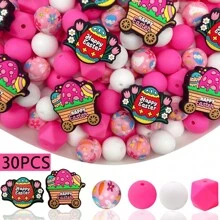 30pcs/52pcs Bunny Egg Shape Silicone Bead Set, Easter Jewelry DIY Gift, Suitable For Necklace, Bracelet, Home Decor - Ideal Handmade Gift