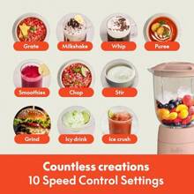 Bella 10 Speed Countertop Blender, Juicer & Smoothie Maker, Fits-Anywhere™ Kitchenware, Slim Flip & Store Design, Dishwasher Safe 48oz Capacity Pitcher & Lid, Stainless Steel Blade, 450 Watt, Surf - Hoa - Xem 5