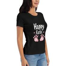 Happy Easter Shirts For Women Easter Bunny T-Shirt Rabbit Graphic Tees Easter Egg Holiday Shirt Tops - Black - View 6