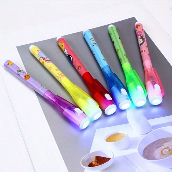 Caneta marca-texto invisível para estudantes, 5 peças, caneta detectora de dinheiro falso UV, caneta fluorescente mágica com luz LED, volta às aulas
