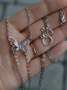 Fake Piercing With Chain Fake Nipple Ring For Women, Non Piercing Nipple Ring With Butterfly Necklaces Adjustable Ring Fake Ring Non Piercing Jewelry