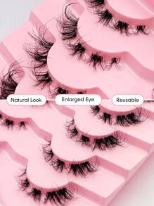 Rikuaild 7 Pairs 5D Natural Cluster False Eyelashes Short Stalk Clear Band Lashes With Cat Eye Effect For Cartoon Style Eye Makeup Fox Style Natural & Long & Wispy False Eyelashes For Daily Party Makeup Cat Eye & Fairy Style False Lashes