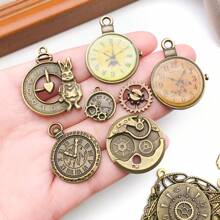 31pcs Random Mix Antiqued Bronze Clock Face Charm Pendant, Mixed Gears Steampunk Charms Pendants DIY For Necklace Bracelet Jewelry Making And Crafting
