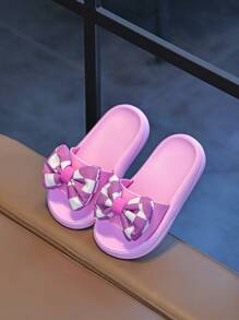 Sandalias de verano para niños, sandalias de playa con decoración de lacito grande y adorable, aptas para uso en interiores y exteriores - Morado - Ver 10