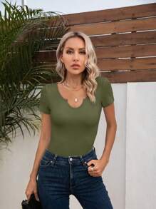 GEREARC Womens Tops Crew Neck Basic Summer Short Sleeve Casual Slim Fitted Tshirt - Army Green - View 4
