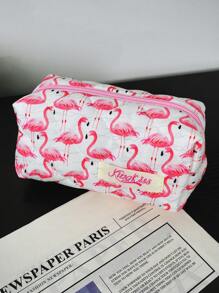 1pc Pink Flamingos Quilting Makeup Bag .Valentine's Day, Love/Lover, Heart, XoX0/Kiss White Travel Make Up Bag,Multifunctiona Cosmetic Bag Bathroom Wash Bag,Jewelry Storage Bag,Perfume Skincare Storage Bag,Brush Bag,Sanitary Napkin Bag,Headphone Bag,Coin Purse,Glasses Bag,Suitable For Home,Travel, School, And Work.Suitable For Women,And Students.Holiday Gifts Birthday Gifts Christmas Gifts Mom's Gift Souvenir - Pink - View 13