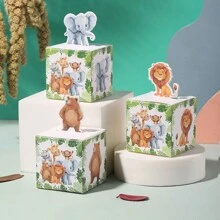12pcs/48pcs Jungle Party Cubic Cartoon Animal Shape Candy Boxes, Party Birthday Gift Box Packaging Favor Box - Multicolor - View 2