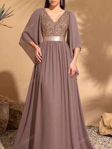 Women Slimming V-Neck A-Line Formal Dress, For Banquet, Hosting, Photography, Dancing, Party Dress, Wedding Guest Dress, Evening Dress,Gown