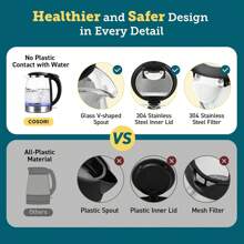 Electric Kettle, No Plastic Filter & Spout, Stainless Steel Inner Lid, Tea Kettle & Hot Water Boiler For Coffee & Tea, Water Heater & Teapot, Automatic Shut Off, Black, 1.7L/1500W - Black - View 5