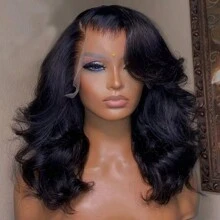 波浪卷发鲍勃假发短假发 13X4 蕾丝前部真人头发透明蕾丝闭合假发预拔婴儿头发 10-16 英寸