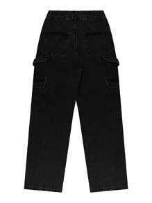 Y2K 宽松黑色工装牛仔裤，度假风女装休闲水洗阔腿牛仔裤，性感街头风牛仔裤，2026 春夏款 - 黑色 - 查看 10