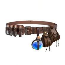 5 pièces/set Vintage en PU médiéval, rétro, faux jeu de sangles, incluant 4 bouteilles en liège et un porte-monnaie. Parfait pour les festivals de la Renaissance, les soirées déguisées