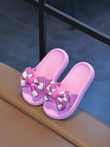 Sandalias de verano para niños, sandalias de playa con decoración de lacito grande y adorable, aptas para uso en interiores y exteriores - Morado - Ver 4