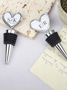 1/2pcs Personalized Text Wedding Wine Stopper, Metal Silicone Wine Bottle Stopper, Custom Photo And Date, Engraved Wedding Favors For Anniversary Birthday Graduation Housewarming Keepsake - Style a - View 6