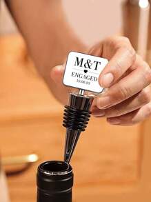 1/2pcs Personalized Text Wedding Wine Stopper, Metal Silicone Wine Bottle Stopper, Custom Photo And Date, Engraved Wedding Favors For Anniversary Birthday Graduation Housewarming Keepsake - Style a - View 7