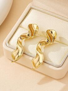 1 对不对称几何设计耳钉，简约时尚，适合女性日常休闲佩戴 - 金黃色 - 查看 6