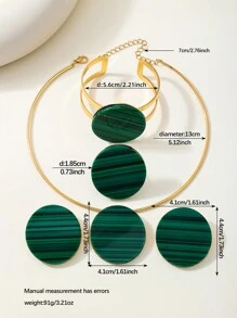 Asymmetric Circular Inlaid Acrylic Opening Bracelet And Ring, Simple Collar And Earring Set - Set - View 10