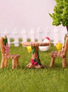 1set-Mini Fairy Garden Table And Chair Set, Yellow ABS Resin Doll House Furniture Decoration Kit, Micro-Landscape Art Deco Accessories, Fairy Garden Bench Dollhouse Accessories Statue DIY Decor Gift