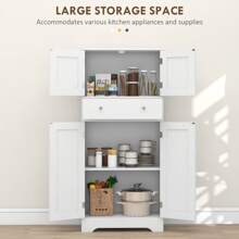 HOMCOM Kitchen Cupboard, Modern Freestanding Kitchen Storage Cabinet With Doors And Shelves, Kitchen Cabinet With Drawer And Adjustable Shelf, White - White - View 4