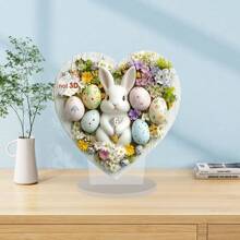 1 Piece Of Adorable Bunny Heart Silhouette Ornament, Heart Shape 2D Acrylic Decoration With Pastel Flowers And Colored Eggs, Perfect For Everyday Accessories Such As Home And Desk Decoration, And Also An Ideal Gift For Family And Friends