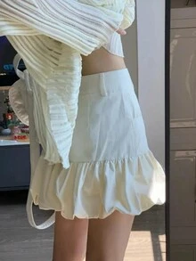 YEAE | Chân váy chữ A xếp ly cạp cao màu xanh cổ điển YKK - Màu be - Xem 4