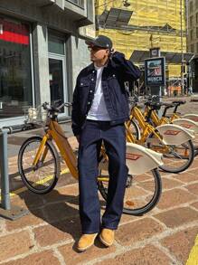 Men's Fashionable Casual Street Style Denim Jacket, Versatile Young Streetwear College Jacket, Fall