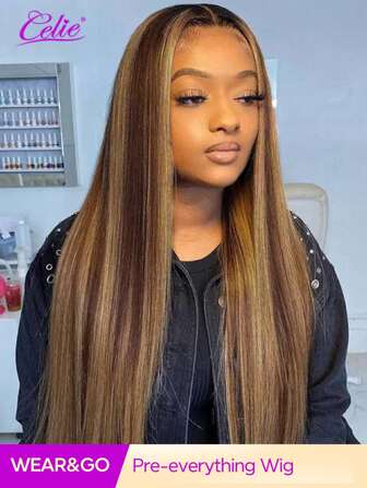  Celie Hair Piano Color #4/27 Honey Blonde Straight Wig 13*4 Lace Front Wigs Colored Human Hair Lace Wig
