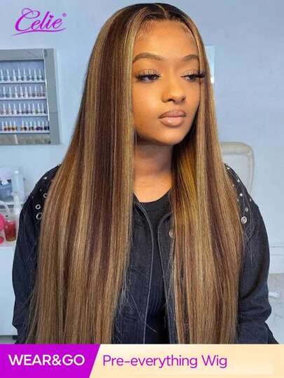  Celie Hair Piano Color #4/27 Honey Blonde Straight Wig 13*4 Lace Front Wigs Colored Human Hair Lace Wig