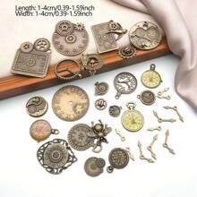 31pcs Random Mix Antiqued Bronze Clock Face Charm Pendant, Mixed Gears Steampunk Charms Pendants DIY For Necklace Bracelet Jewelry Making And Crafting