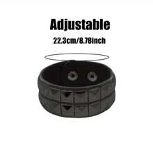 Studded Bracelet PU Leather Punk Bracelet For Men Women, 80s Wristband Goth Punk Rock Bracelet, Black/Silvery Punk Rock Style Two Rows Square Studs Faux Leather Bracelet Cuff Bangle Unisex Bracelets For Party Favors Accessories & Gift Halloween