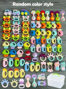 16pcs/Set Baby Rattle Toys Set, Teething Manhattan Ball, Chewable, Washable, Teething Rings, Newborn Birthday Gift For Boys And Girls (Packaging Box, Pattern, Accessories And Color Will Be Random)