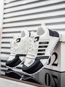 Large Size Four Season Spring/Summer Casual Sports Shoes, Wear-Resistant And Fashionable, High Cut, Thick Sole, High Height, Black And White Men's Shoes