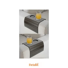 Kit 2 Tray Cup Holder Mat For Sofa Armrest Black - Black - View 4