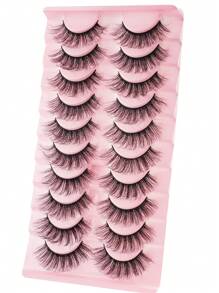 10 对仿貂皮睫毛，自然蓬松 3D 浓密卷曲 D 形纤细睫毛，看起来像喇叭形假睫毛，批发 10 对蓬松 3D 仿貂皮睫毛，长而浓密的自然假睫毛 - 黑色 - 查看 6