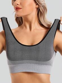 Light Gray Seamless & Underwire-Free Removable Padded Sports Bra, High Impact, Sweat-Wicking, Breathable, Strong Support