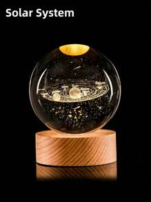 1pc 3D Galaxy Crystal Ball Night Light, Solar Powered Globe Desk Decor, Night Lamp With Starry Sky Glass Sphere Decorative Piece With LED Lamp Base, Planetary Model